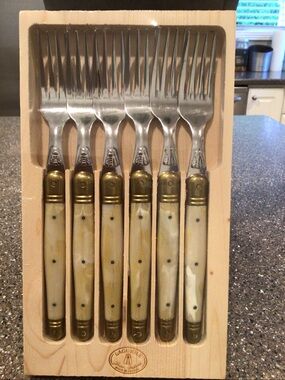 NEW Laguiole 6-Piece Ivory Handle Dinner Fork Set
